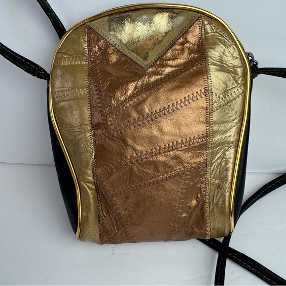 Vintage Jewel Embellished Gold Bronze Metallic Patchwork Mini Crossbody Bag 5x8 - Picture 9 of 16
